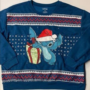 Disney Lilo Stitch Christmas Sweatshirt Blue Holiday Crewneck Sz XXL
